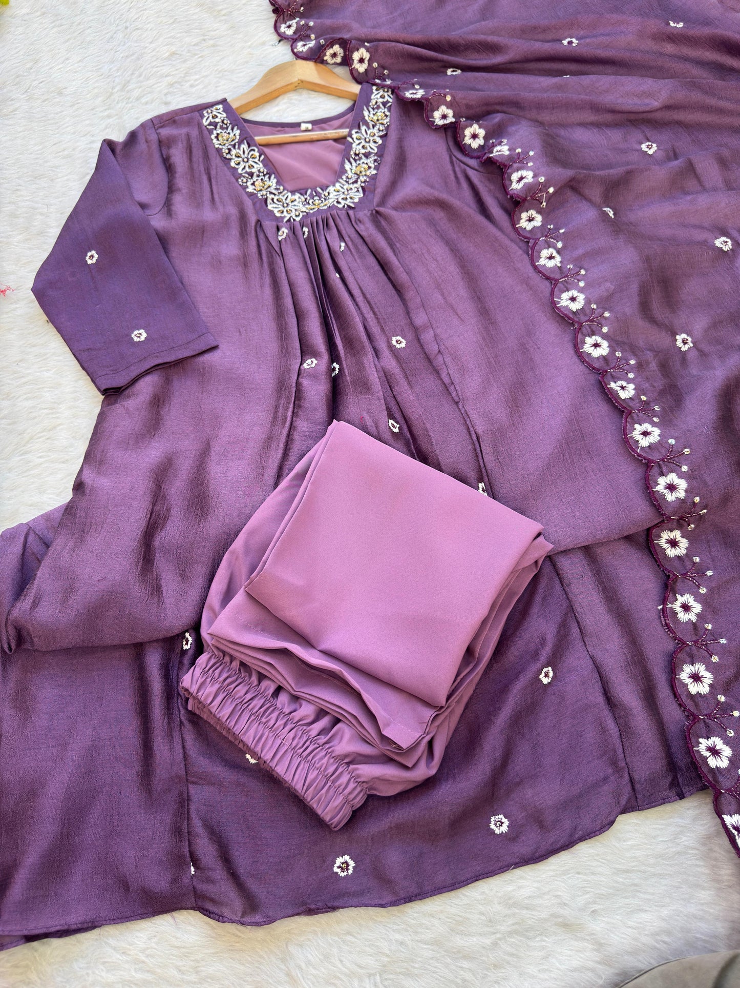 Pure Vichitra Silk Hand work With Heavy Butter Cotton Gown