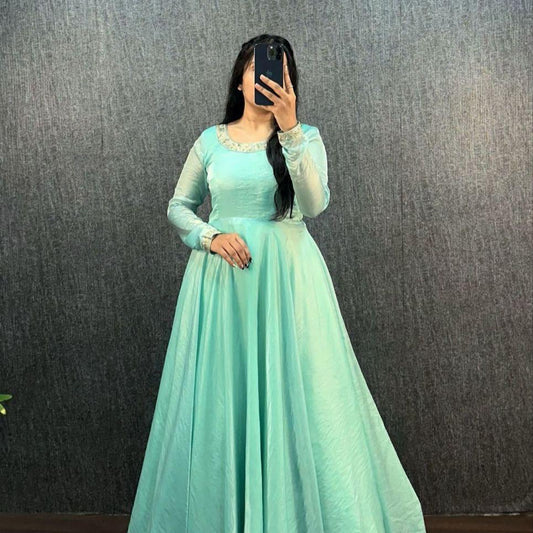 Fendy Silk Work Neck And Smooth Shining With Fendy Silk Gown