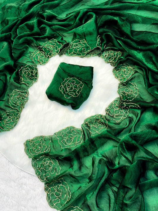 Space Silk Soft Shinwe With Rich Lotus And Hand Made Saree