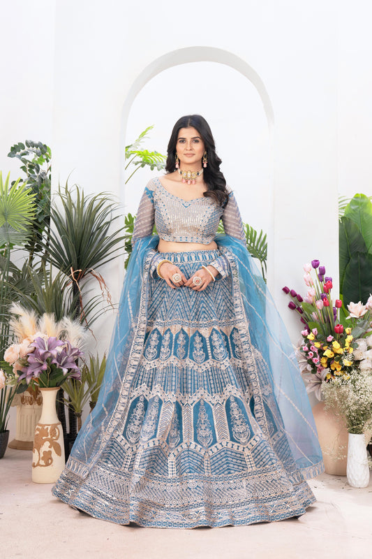 Net Embroidery Sequence Work With Cancan And Canvas Lehenga Choli