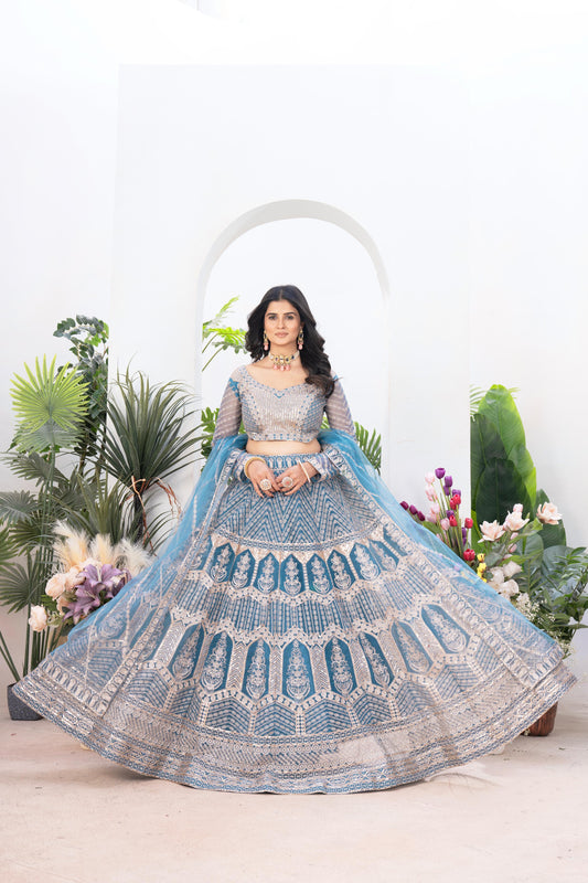 Net Embroidery Sequence Work With Cancan And Canvas Lehenga Choli