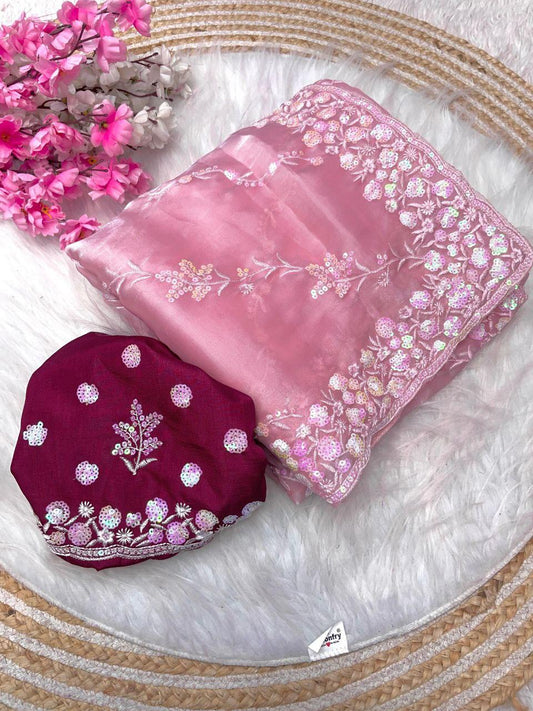 Pure Zimmy Choo Satin With Sequence Work With Mono Sattin Embroidery Work Saree