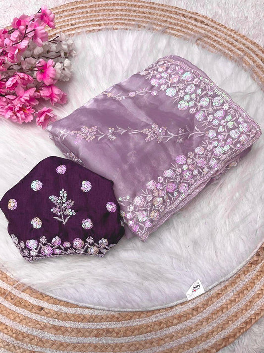 Pure Zimmy Choo Satin With Sequence Work With Mono Sattin Embroidery Work Saree