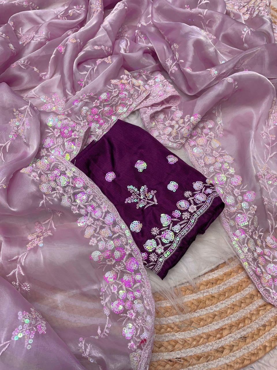 Pure Zimmy Choo Satin With Sequence Work With Mono Sattin Embroidery Work Saree