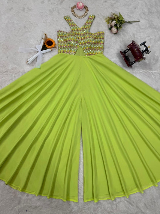 Foux Gorgette Thread With Sequence And Micro Cotton Jumpsuit