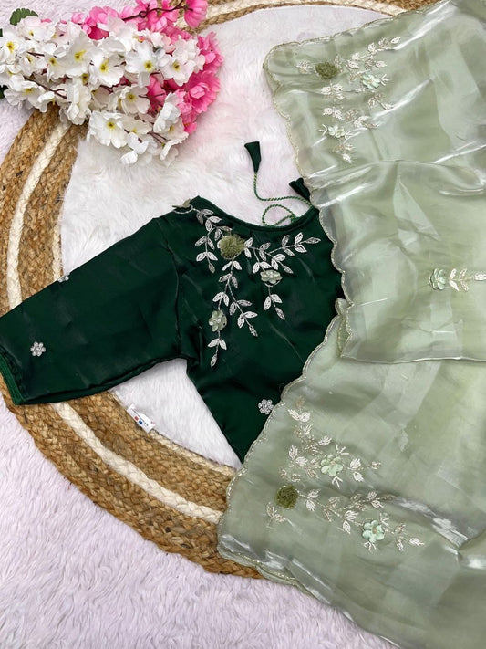 JJimmy Choo Sattin Beautiful Khatli Cut And Hand Work Saree