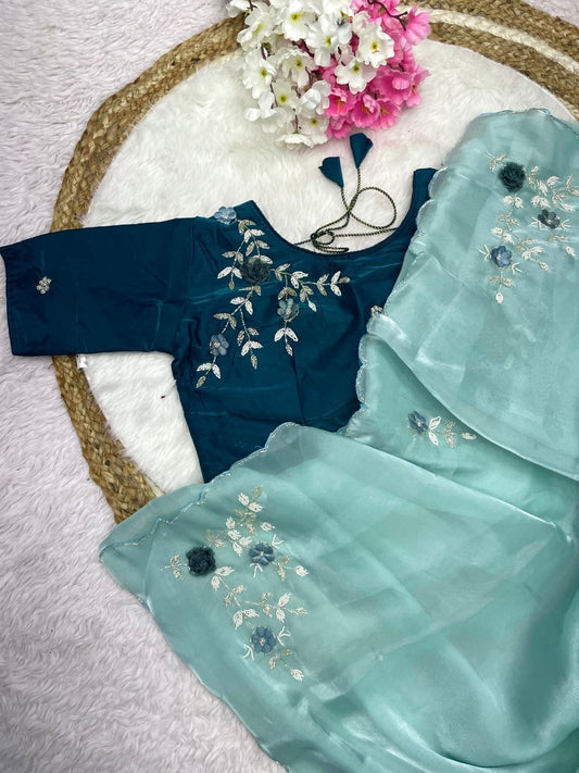 JJimmy Choo Sattin Beautiful Khatli Cut And Hand Work Saree