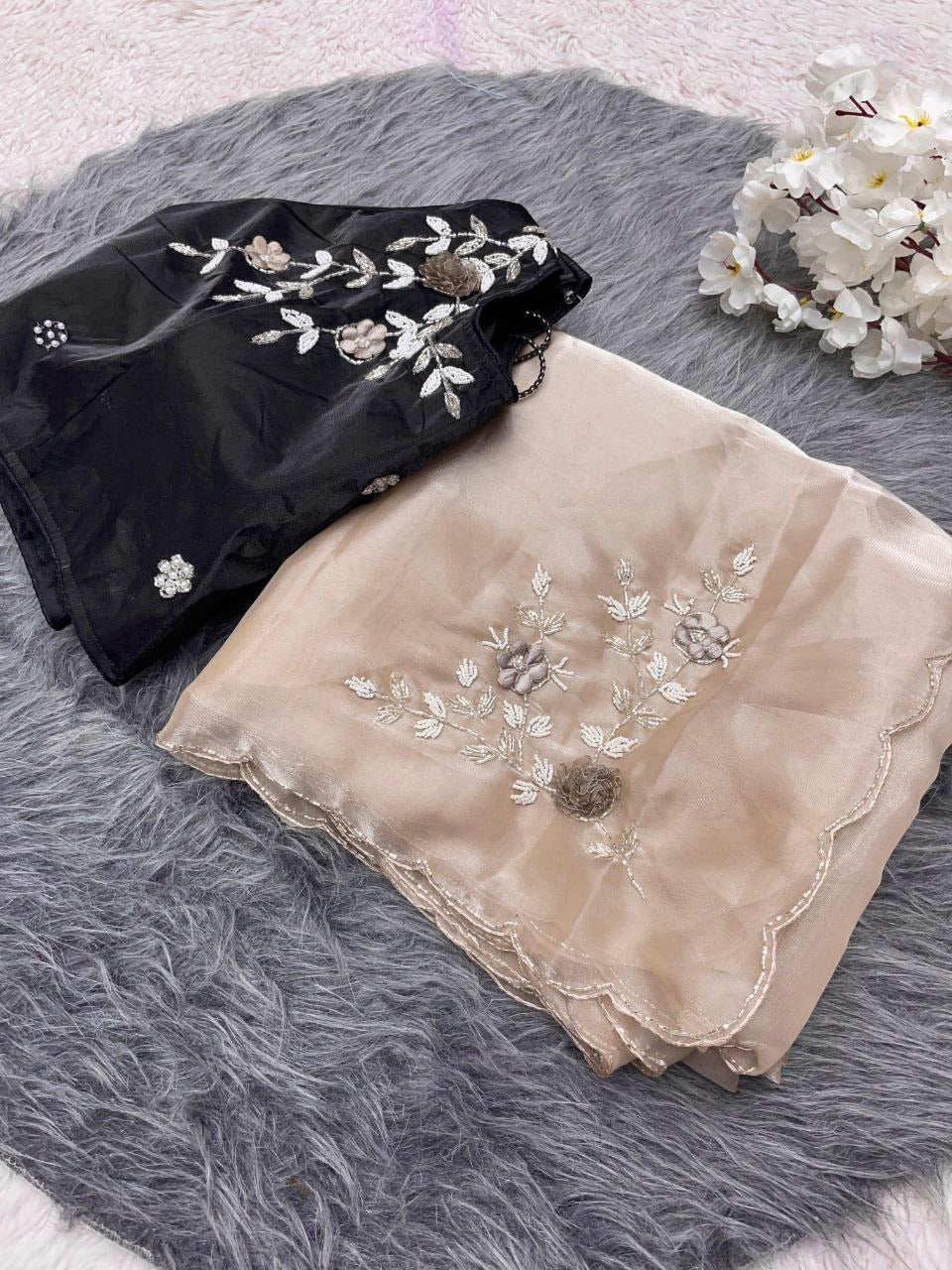 JJimmy Choo Sattin Beautiful Khatli Cut And Hand Work Saree