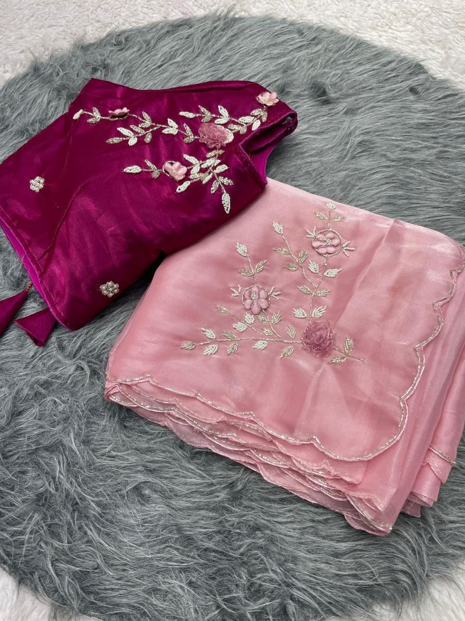 JJimmy Choo Sattin Beautiful Khatli Cut And Hand Work Saree