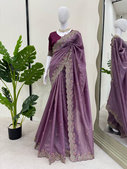 DESIGNER CRUNCHY SILK SEQUENCE WORK SAREE