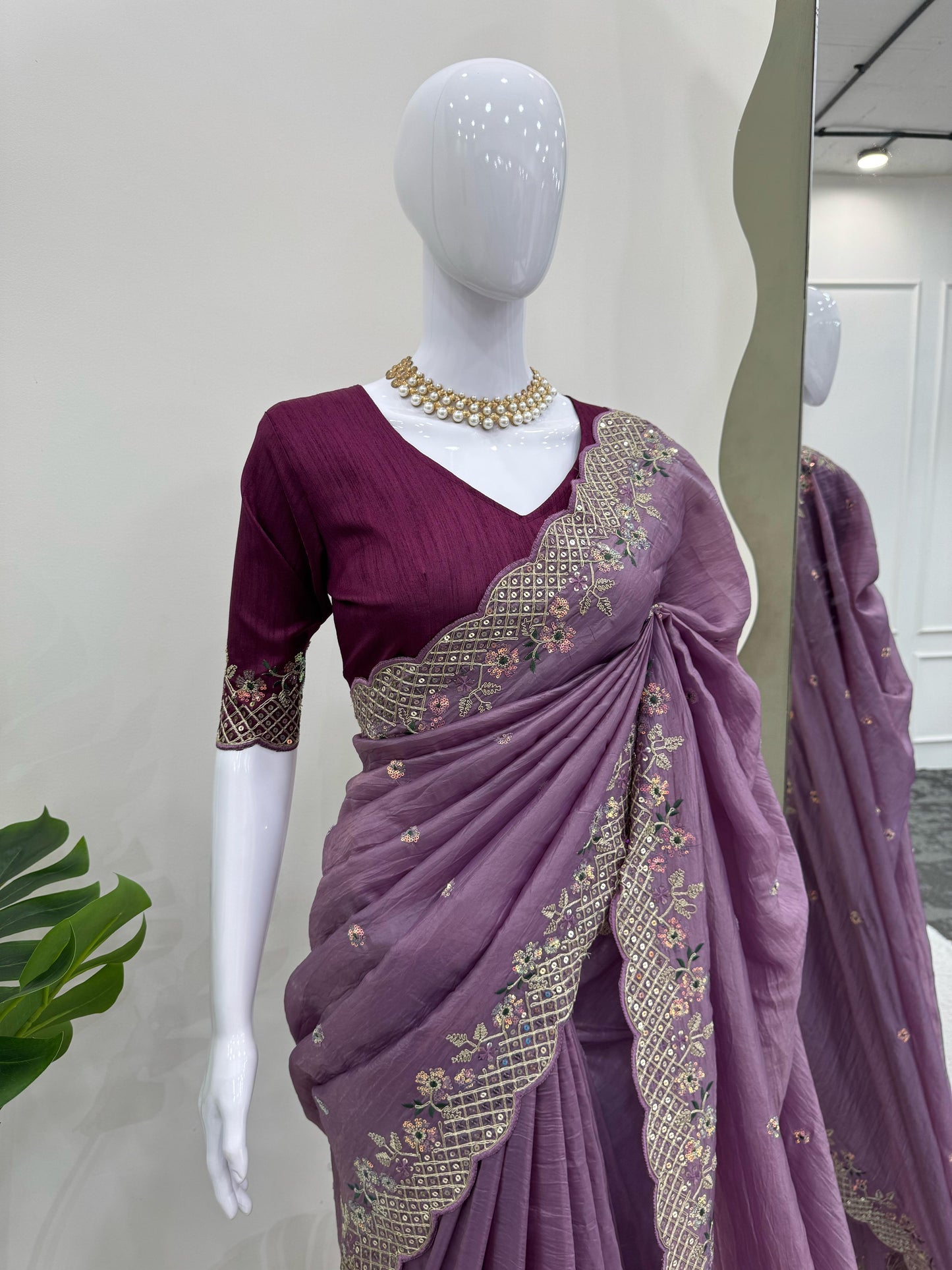 DESIGNER CRUNCHY SILK SEQUENCE WORK SAREE