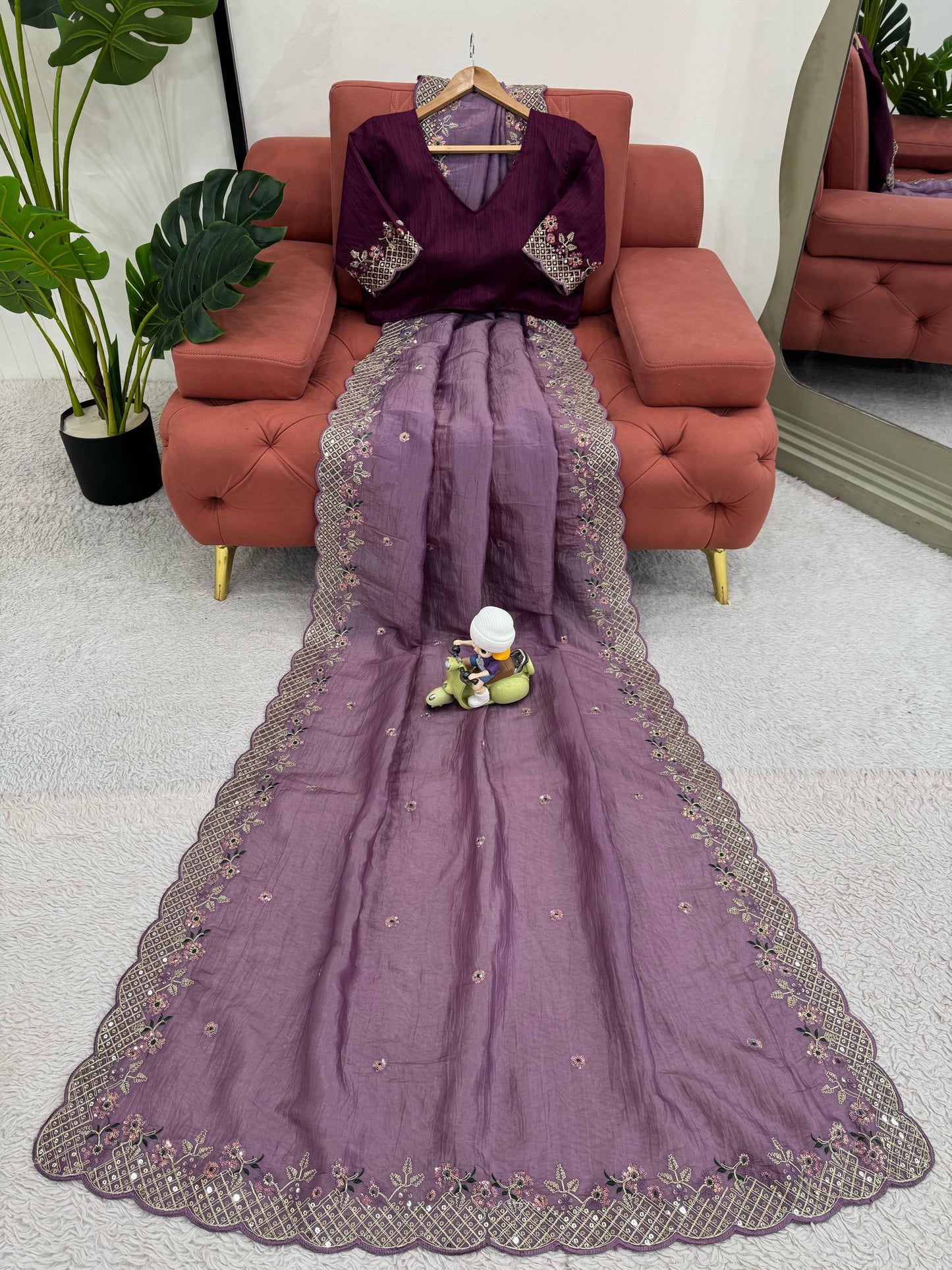 DESIGNER CRUNCHY SILK SEQUENCE WORK SAREE