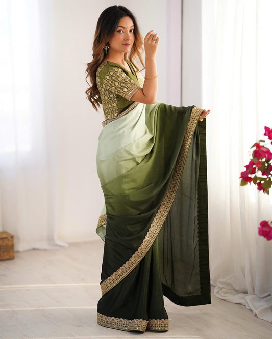 CHINON SILK WITH THREAD & SEQUENCE WORK SAREE