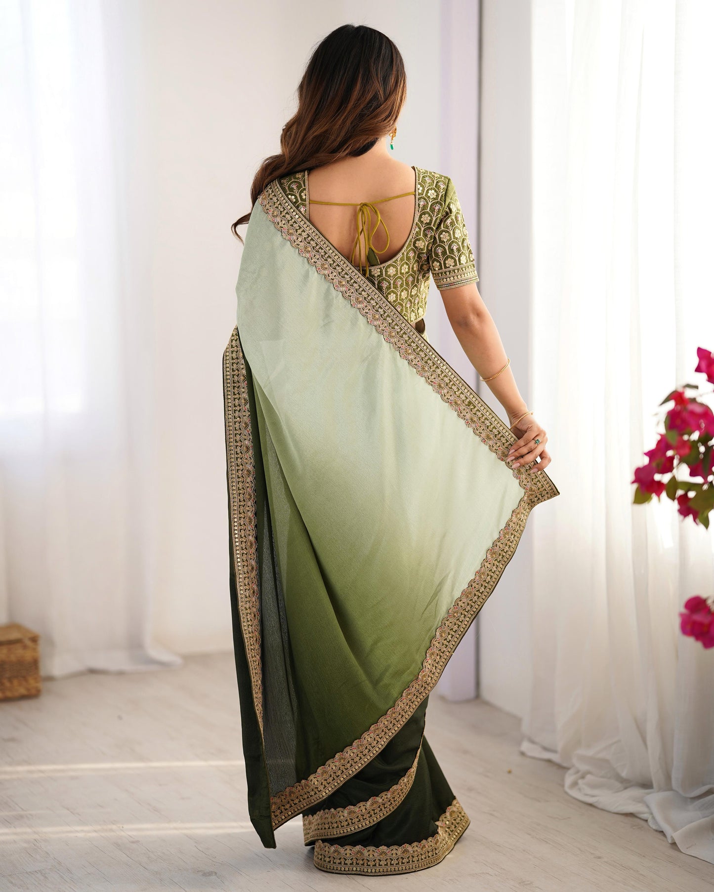 CHINON SILK WITH THREAD & SEQUENCE WORK SAREE