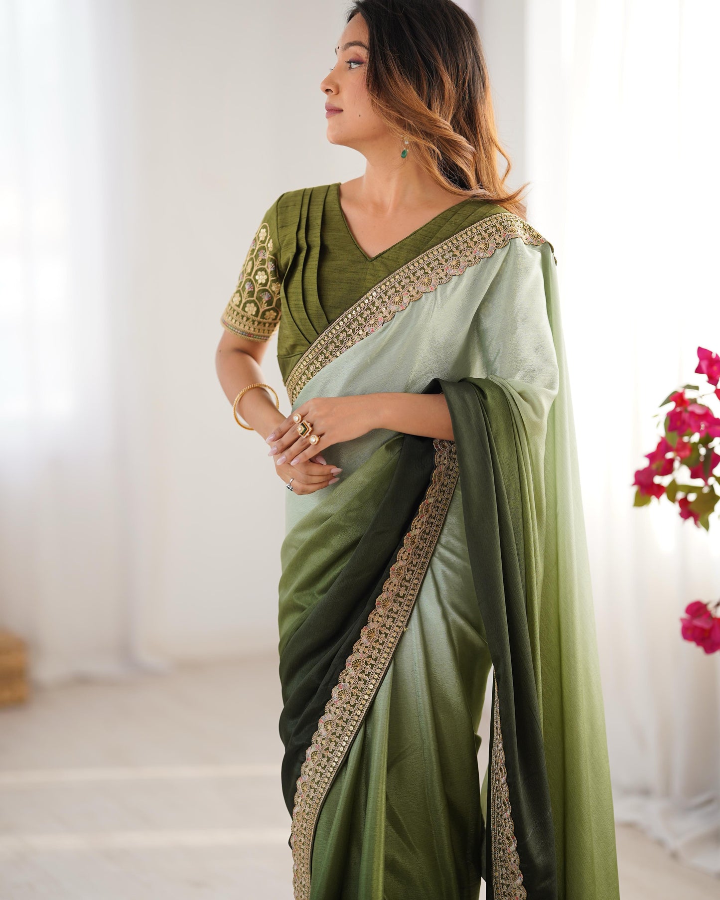 CHINON SILK WITH THREAD & SEQUENCE WORK SAREE