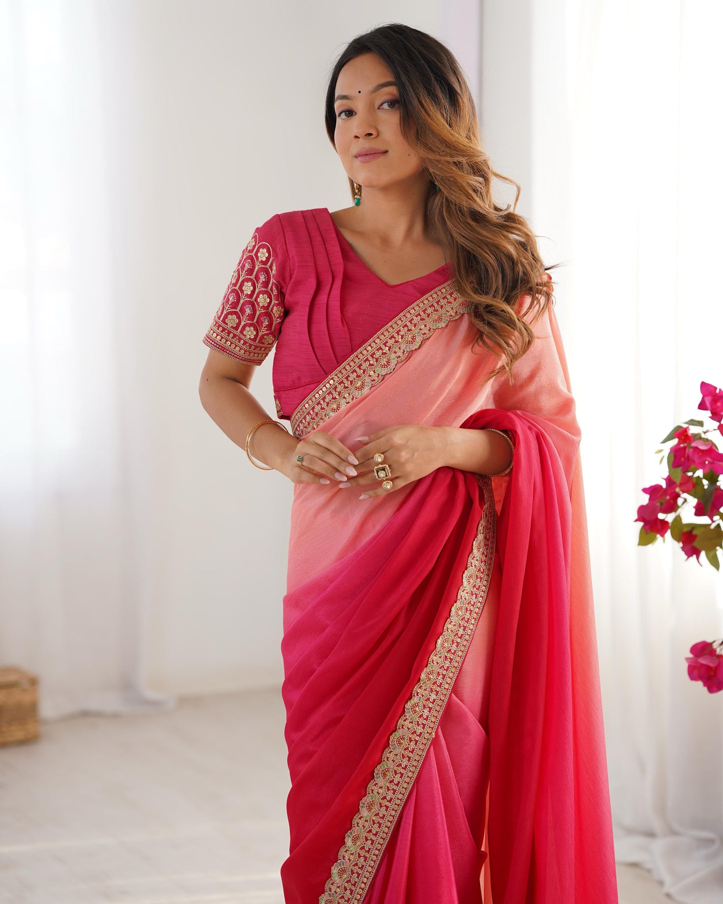 CHINON SILK WITH THREAD & SEQUENCE WORK SAREE