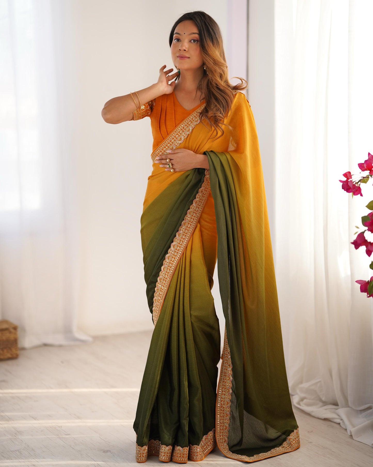 CHINON SILK WITH THREAD & SEQUENCE WORK SAREE