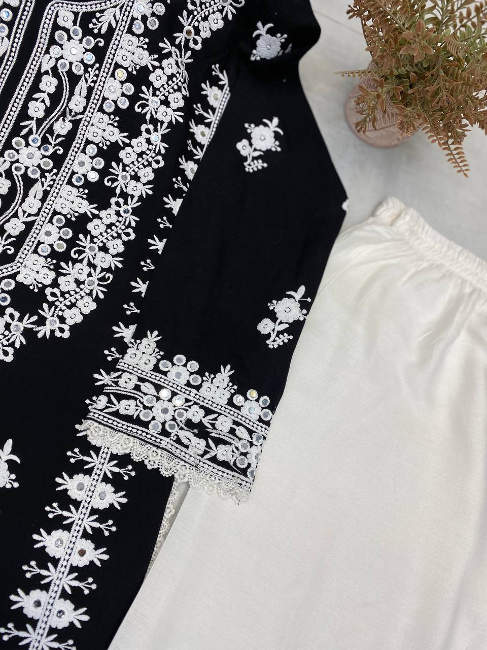REYON EMBRODIERY WITH REAL MIRROR WORK TOP