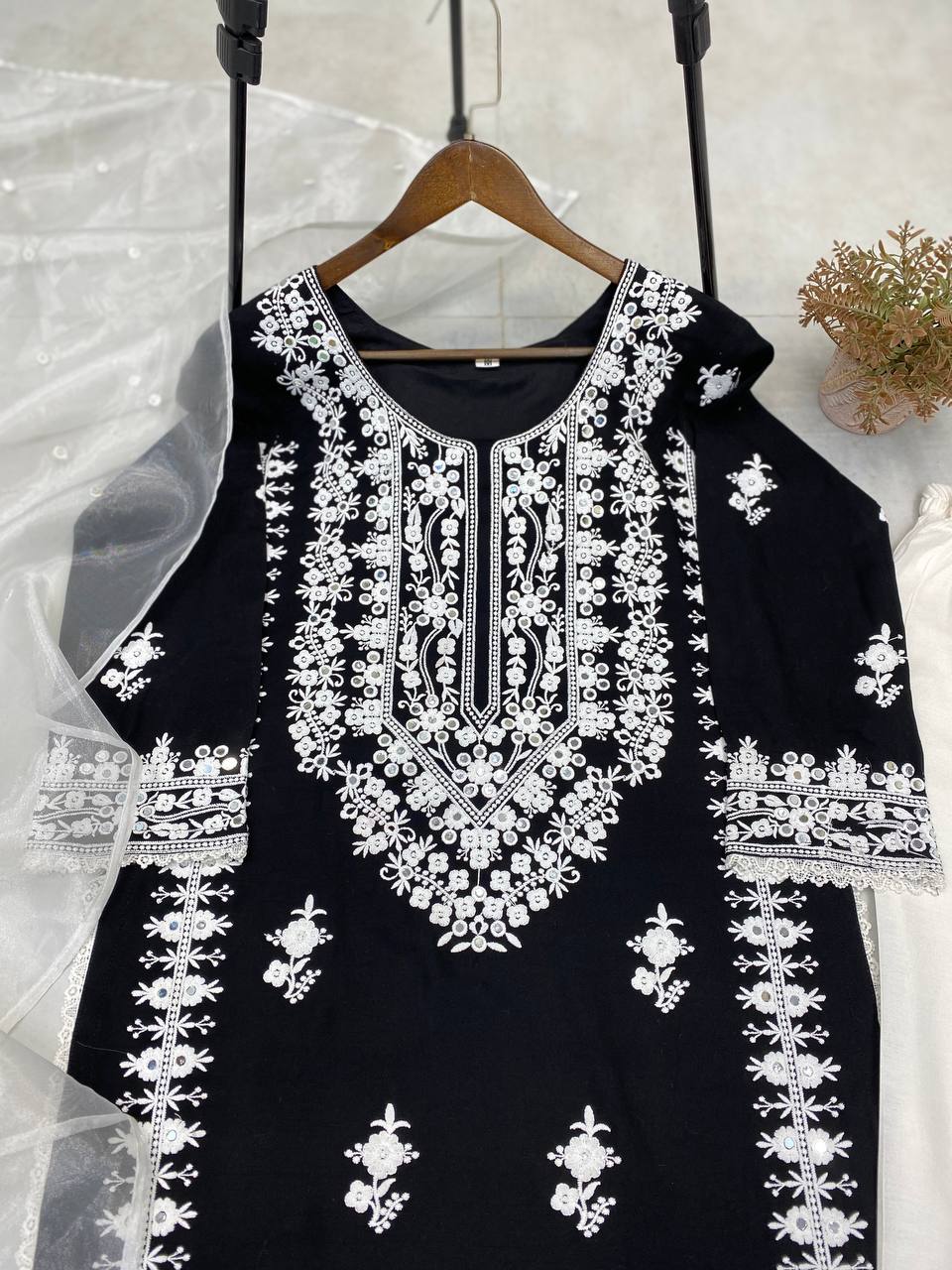 REYON EMBRODIERY WITH REAL MIRROR WORK TOP