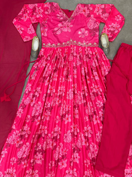 Maslin Silk With Micro Inner With Hand Work Top Pent