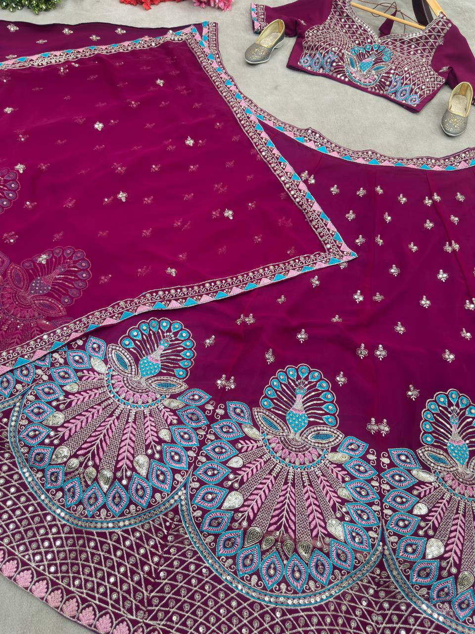 Faux Georgeet Satin With Cancan And Canvas Work Lehenga Choli