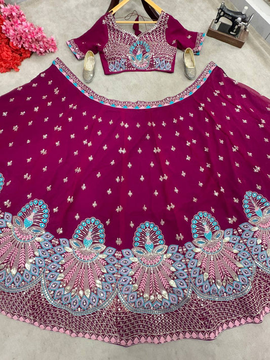 Faux Georgeet Satin With Cancan And Canvas Work Lehenga Choli