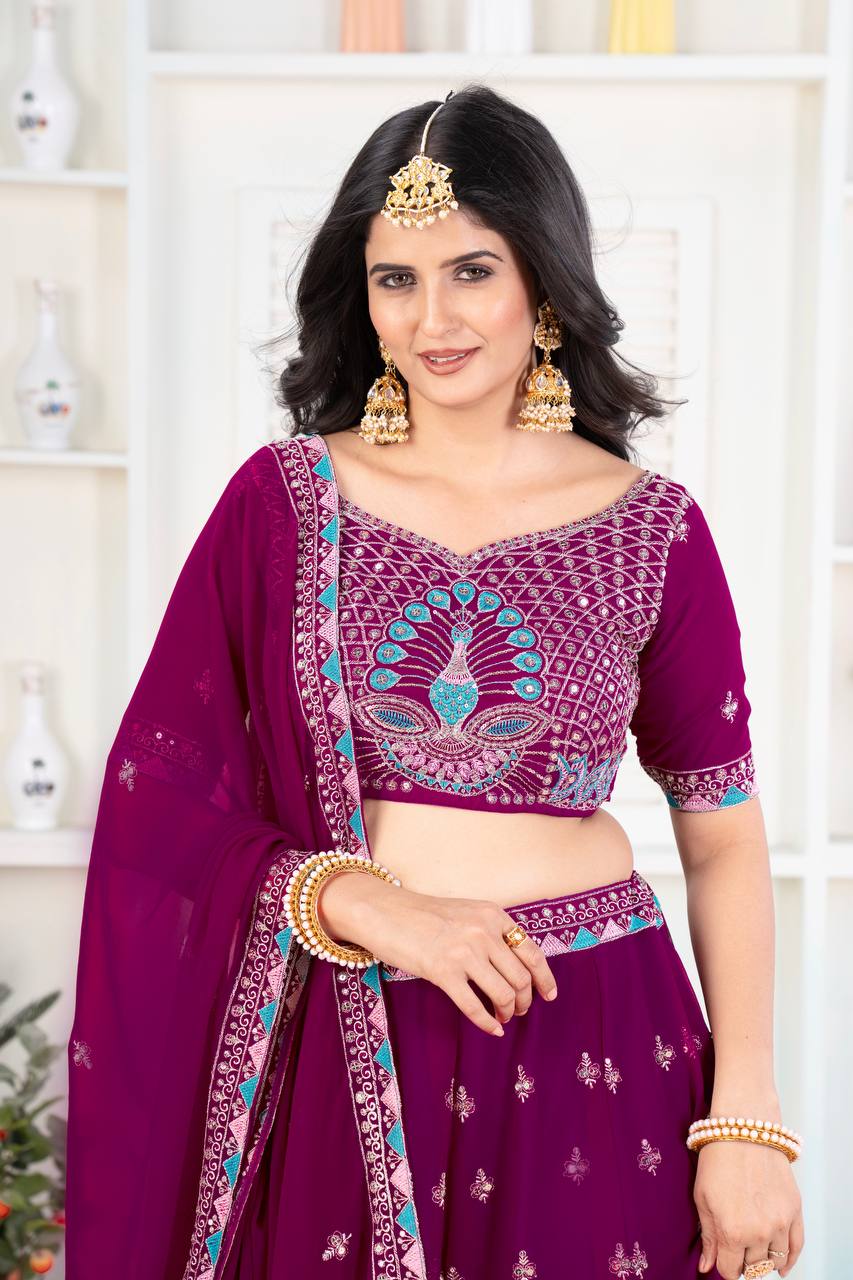 Faux Georgeet Satin With Cancan And Canvas Work Lehenga Choli