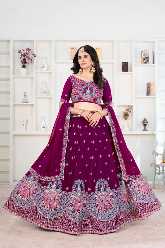 Faux Georgeet Satin With Cancan And Canvas Work Lehenga Choli