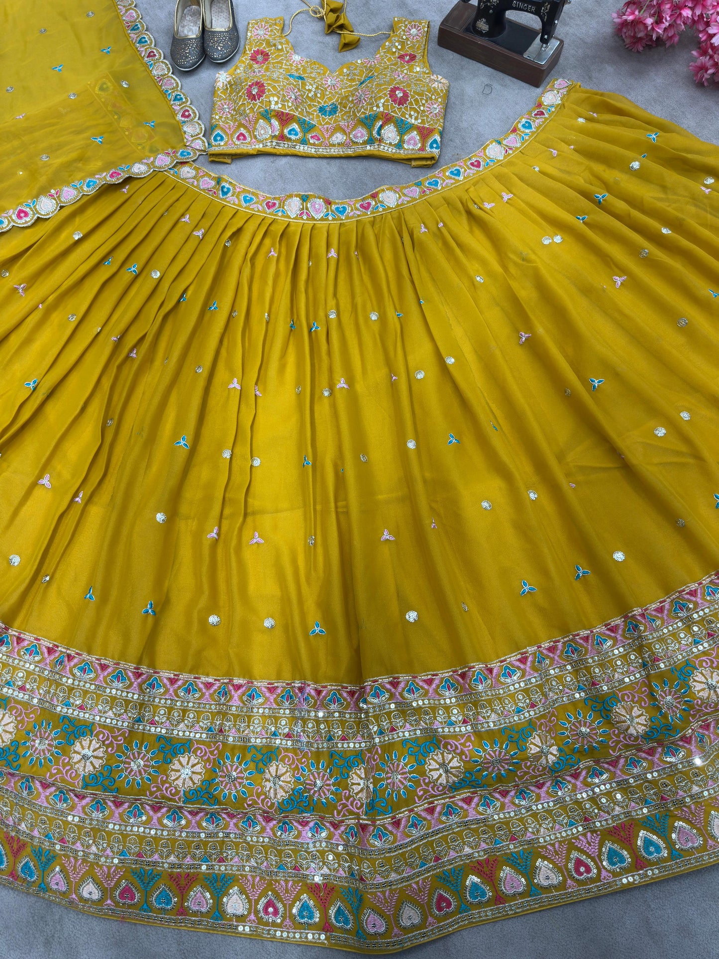 Embroidery Sequence Work With Cancan And Canvas Lehenga Choli