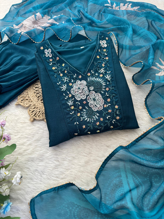 Heavy Vichitra Silk Handwork Gown