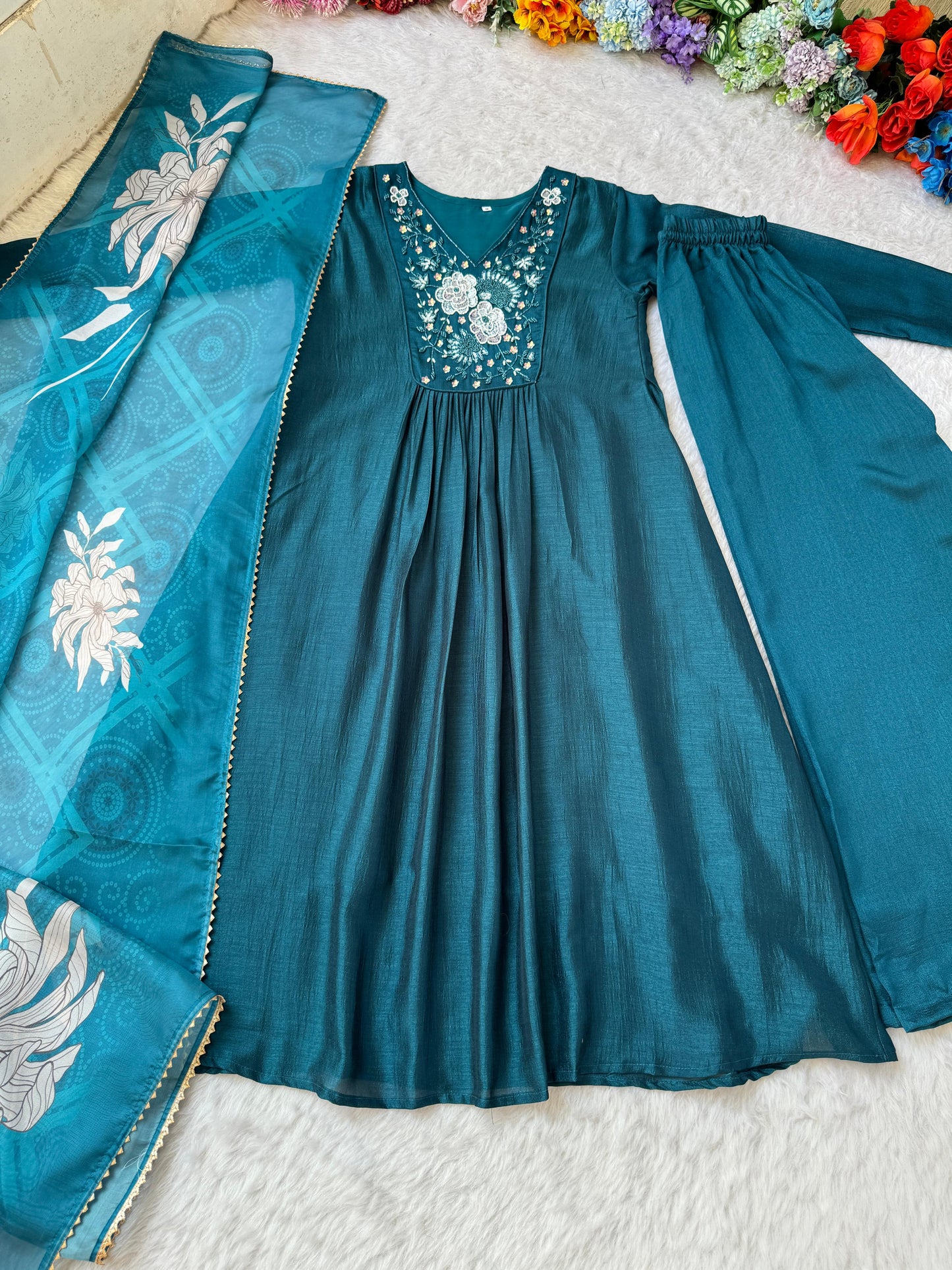 Heavy Vichitra Silk Handwork Gown
