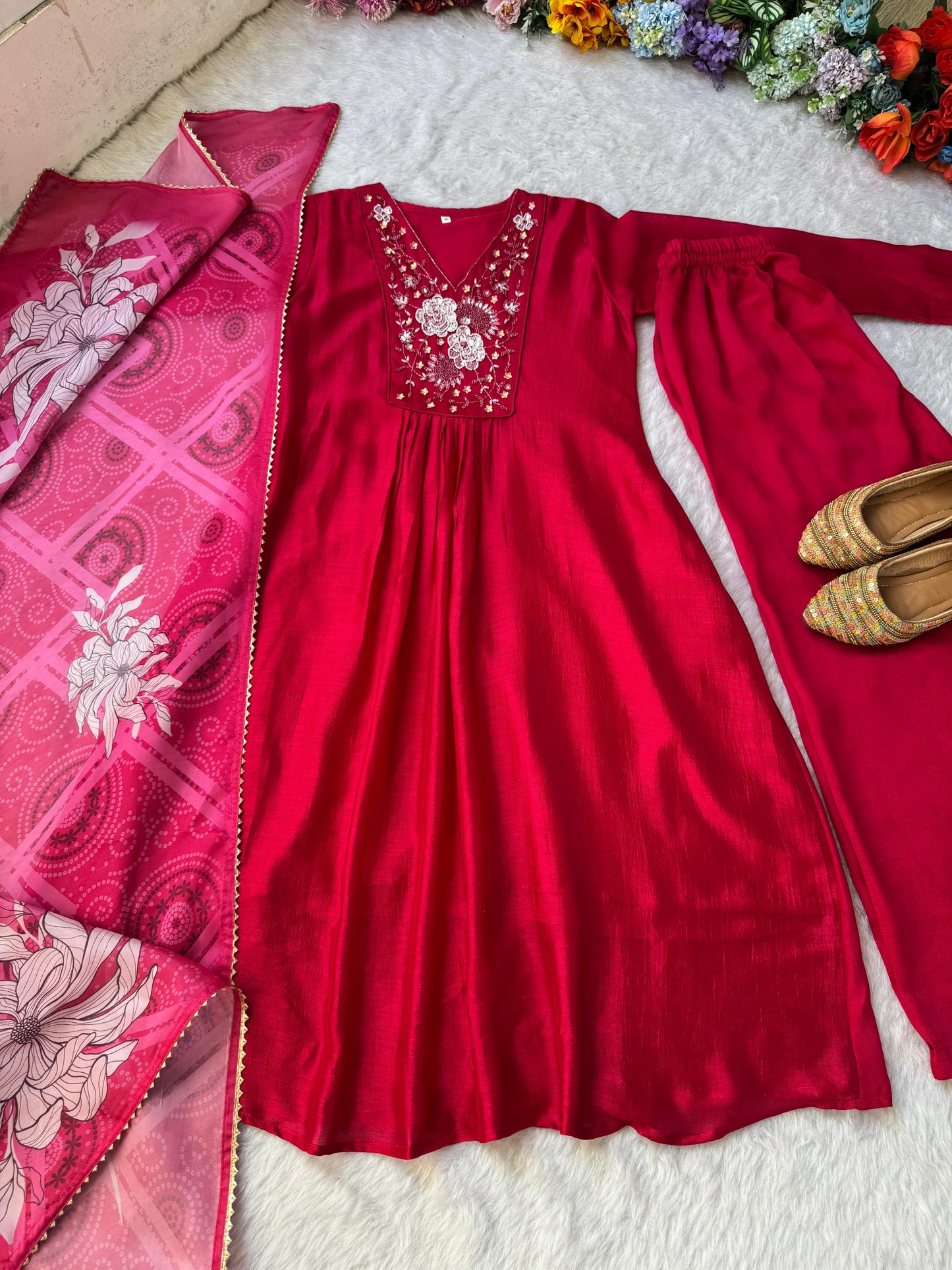 Heavy Vichitra Silk Handwork Gown