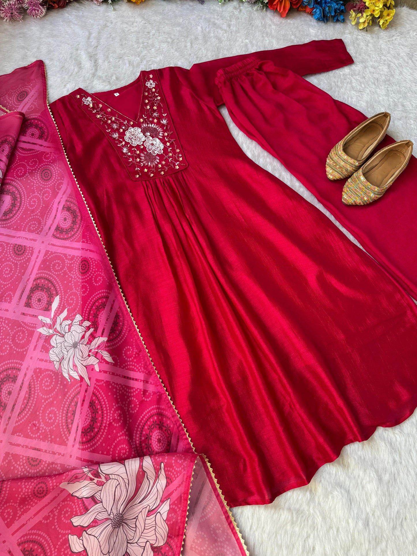 Heavy Vichitra Silk Handwork Gown