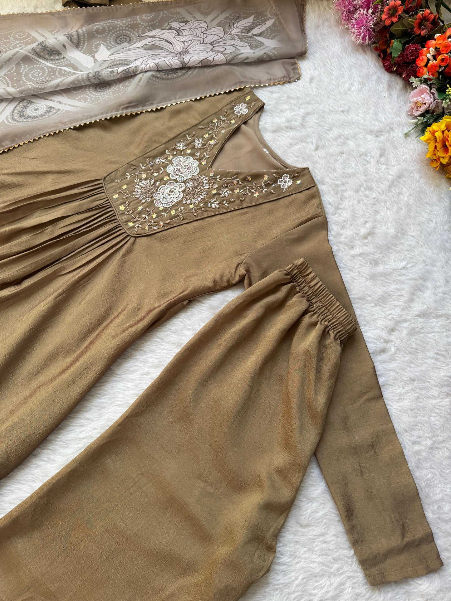 Heavy Vichitra Silk Handwork Gown