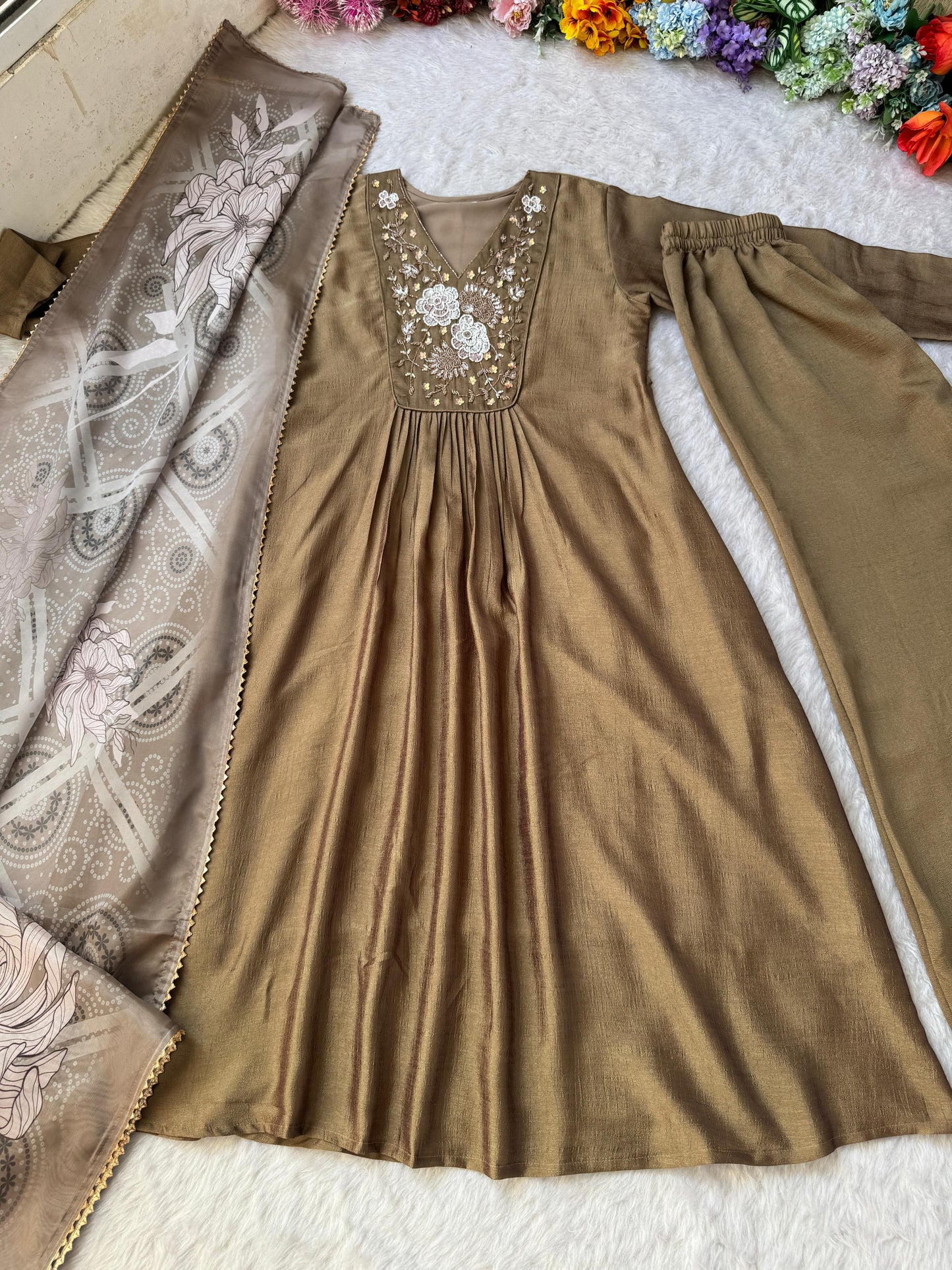 Heavy Vichitra Silk Handwork Gown