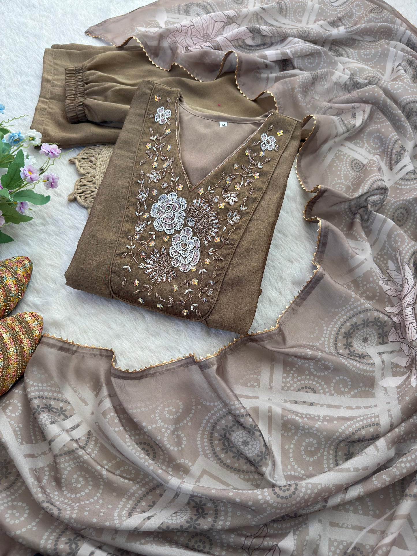 Heavy Vichitra Silk Handwork Gown
