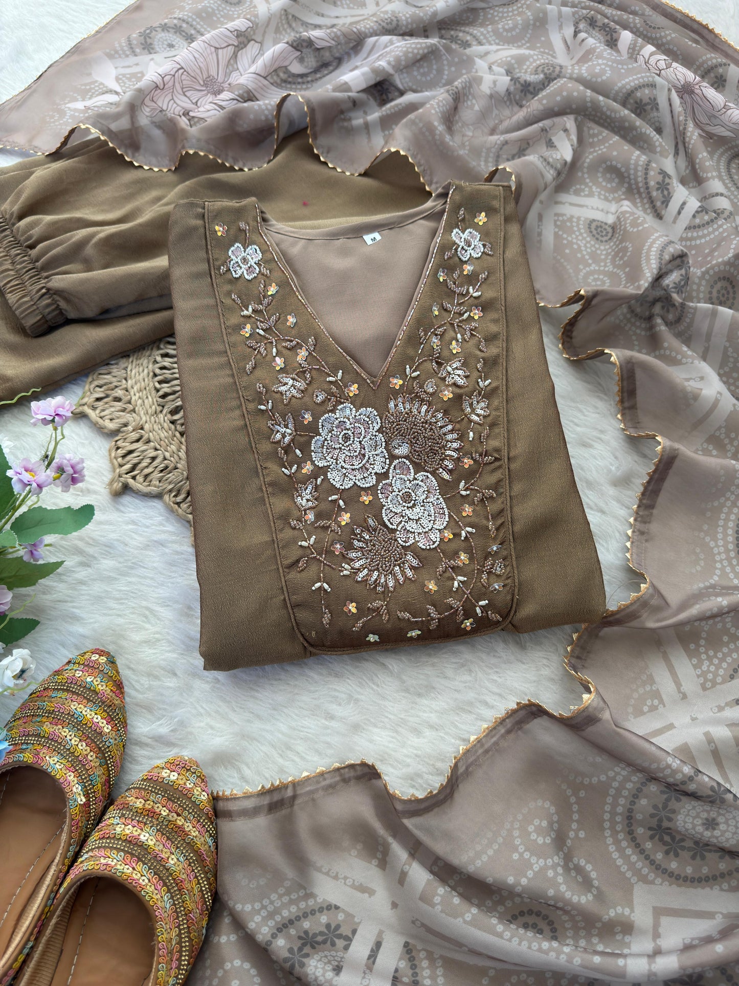 Heavy Vichitra Silk Handwork Gown