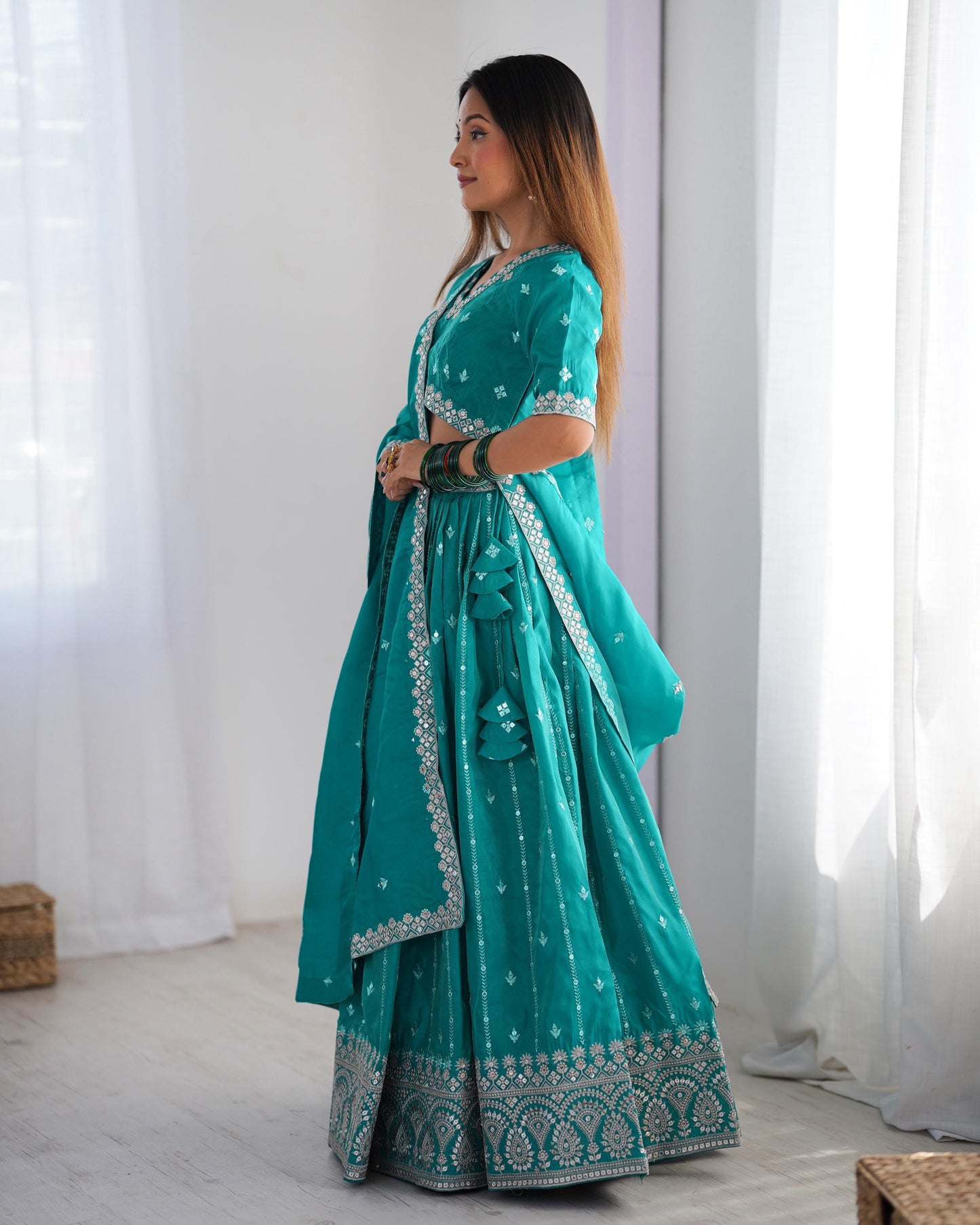 Shimmer Silk Thread & Sequence Work Wedding Lehenga Choli