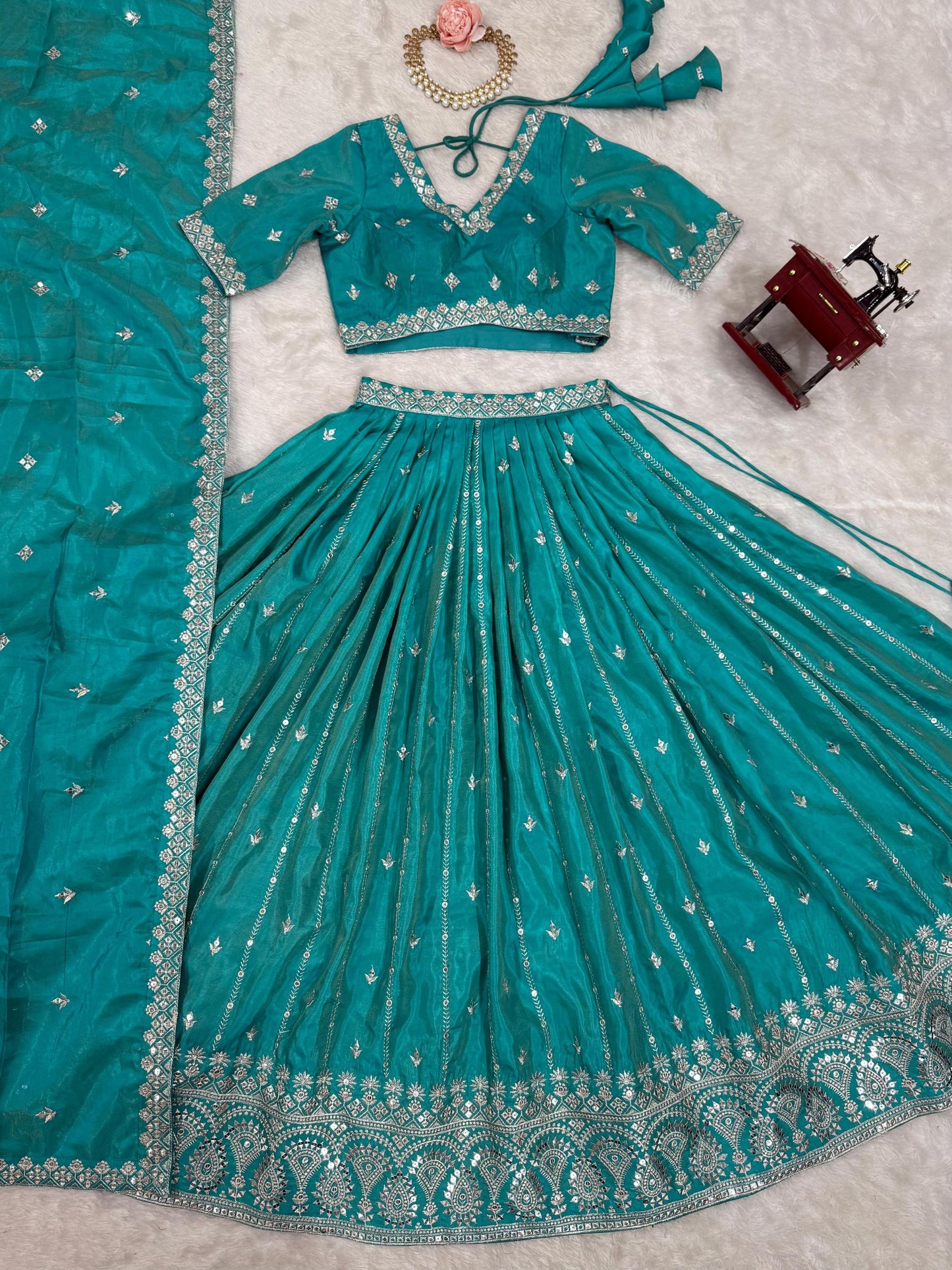 Shimmer Silk Thread & Sequence Work Wedding Lehenga Choli