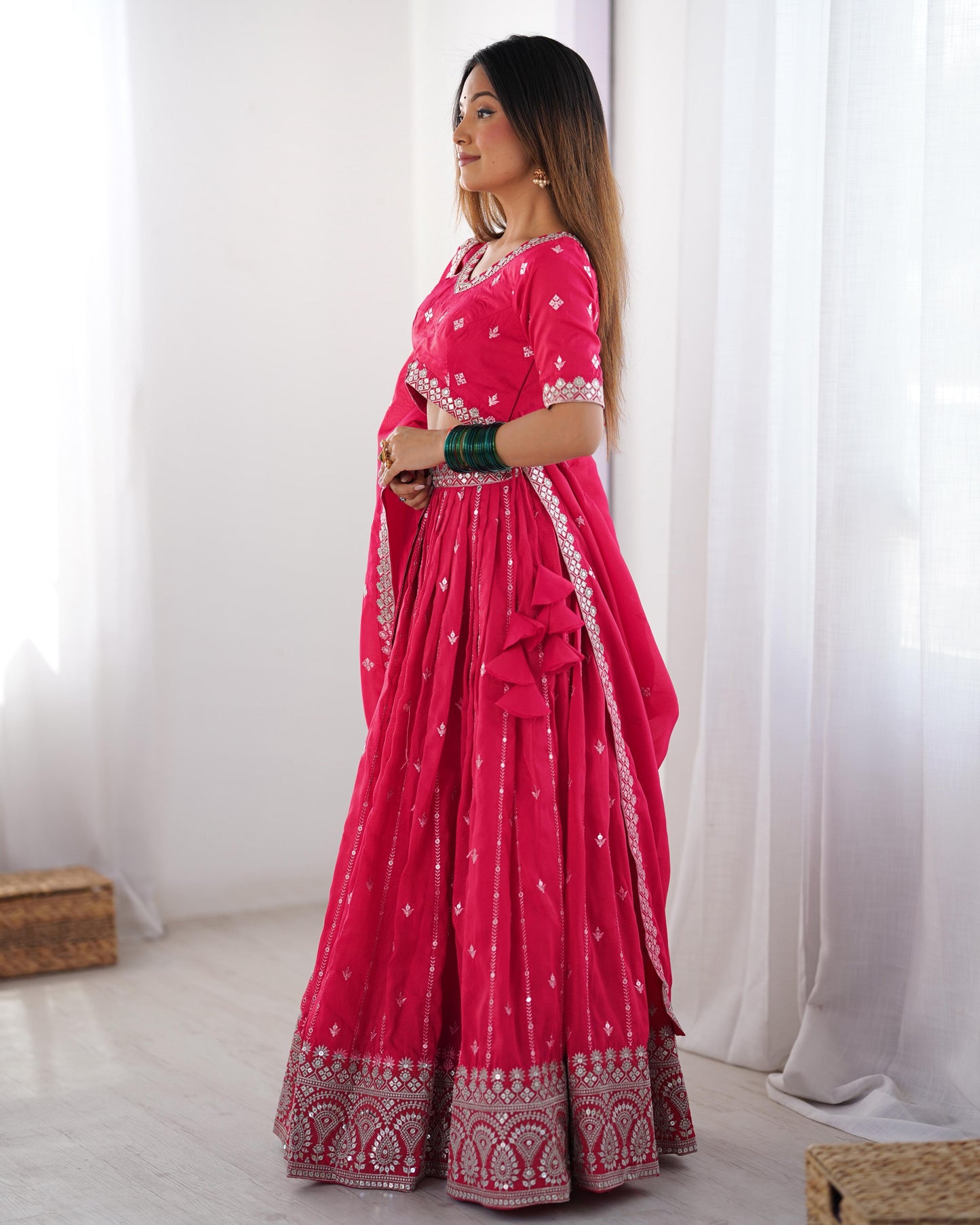 Shimmer Silk Thread & Sequence Work Wedding Lehenga Choli