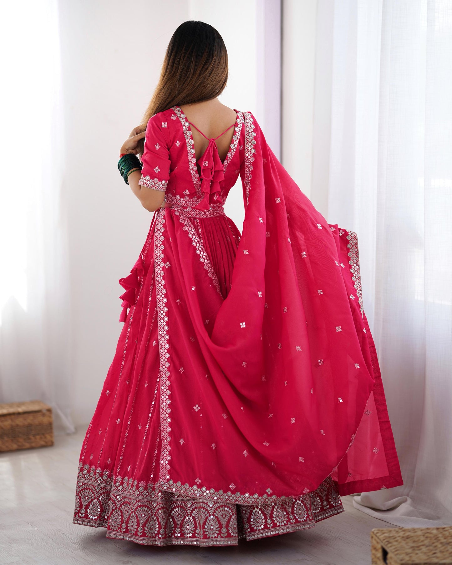 Shimmer Silk Thread & Sequence Work Wedding Lehenga Choli