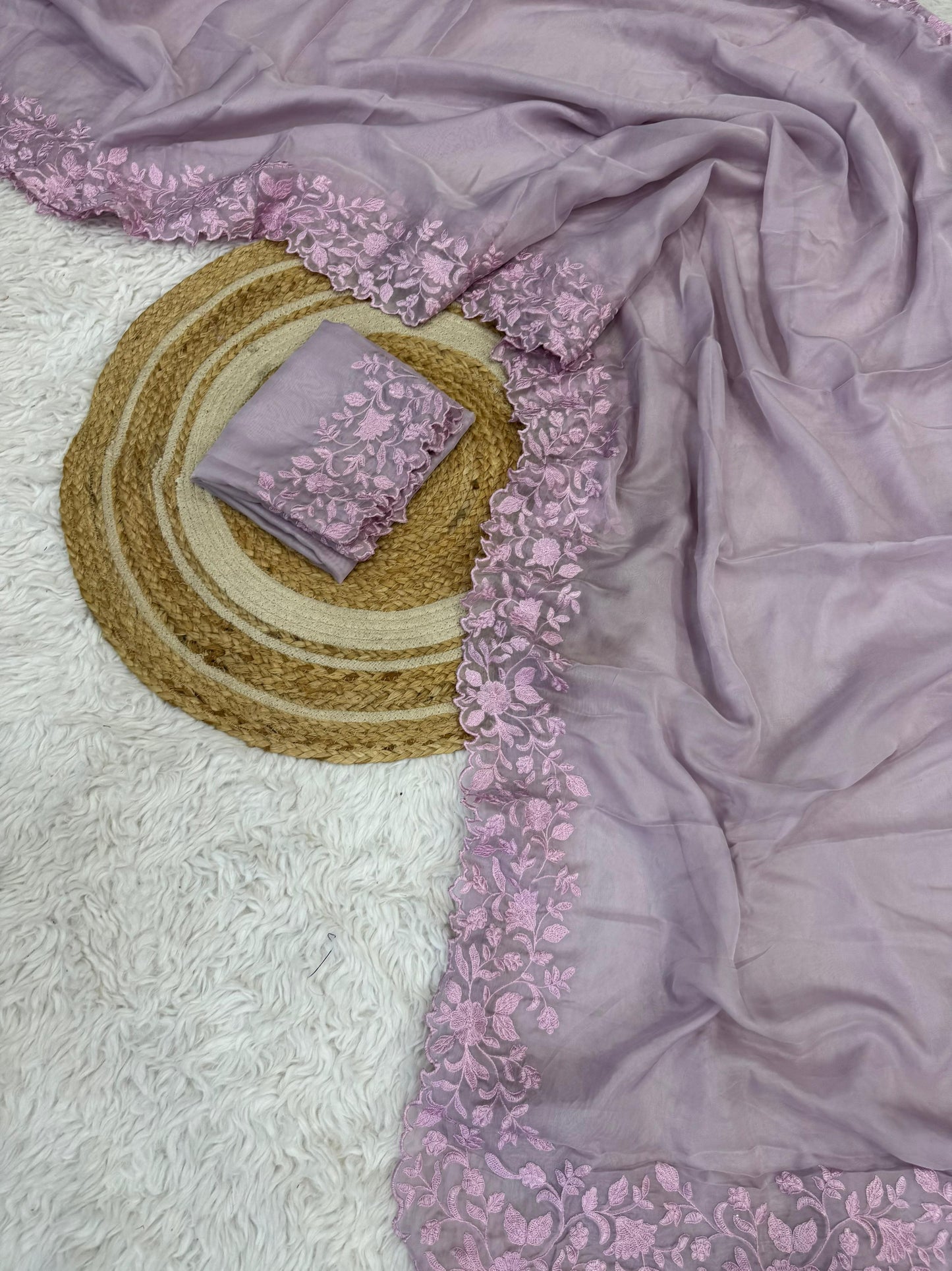 Premium Chiffon Orgenza Viscoss Embroidered Work Saree