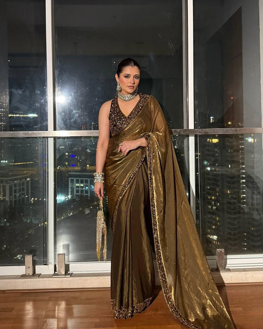 Pure Space Silk Sequence And Zari Work Saree