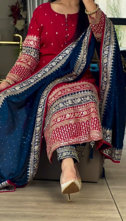 EID SPECIAL PRETTY LOOK SEQUENCE WORK TOP SET WITH DUPATTA