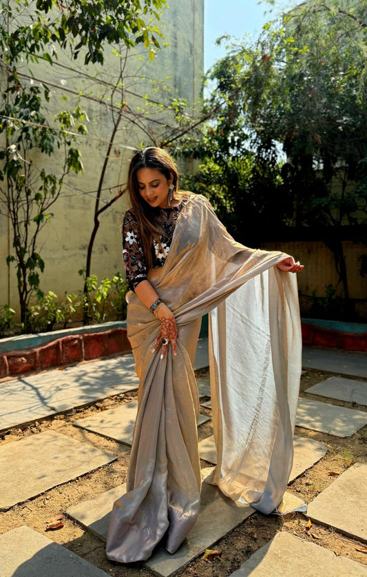 Fluid Tissue Silk Plain Work Saree