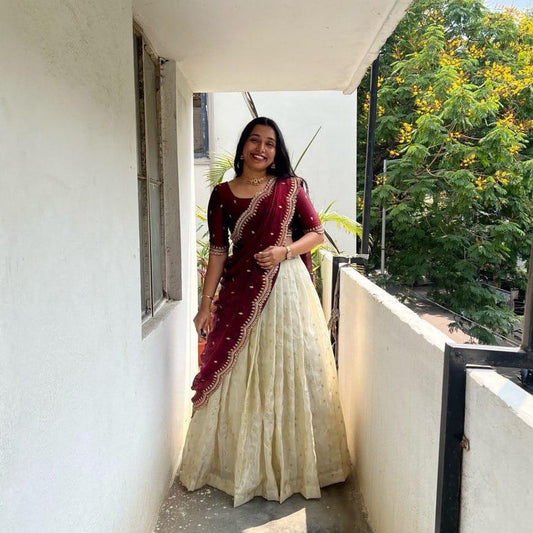 SOUTH STYLE SPECIAL VISCOS ZARI TISSUE SILK LEHENGA CHOLI