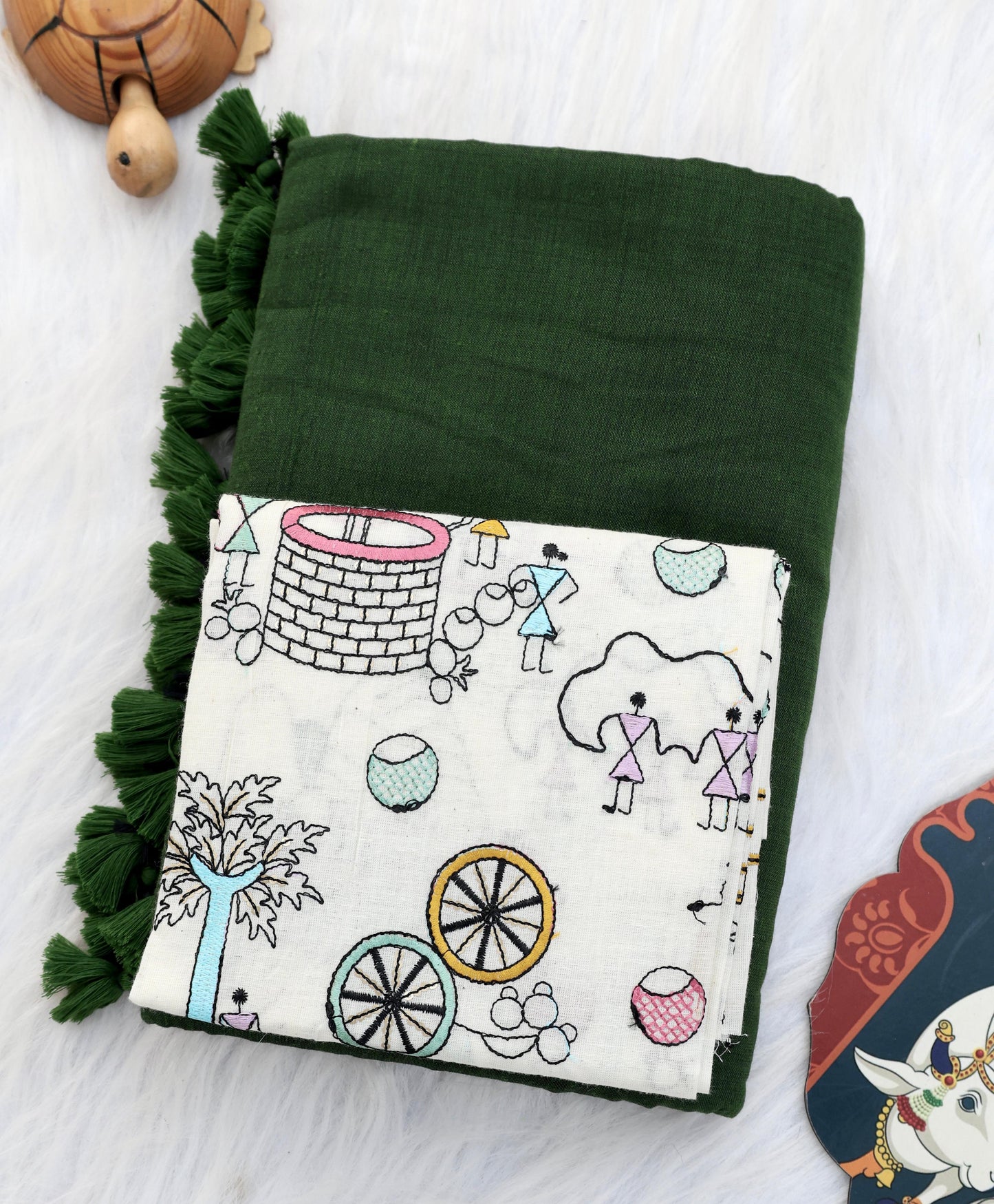 Khadi Cotton Colourful Saree With Designer Printed Blouse