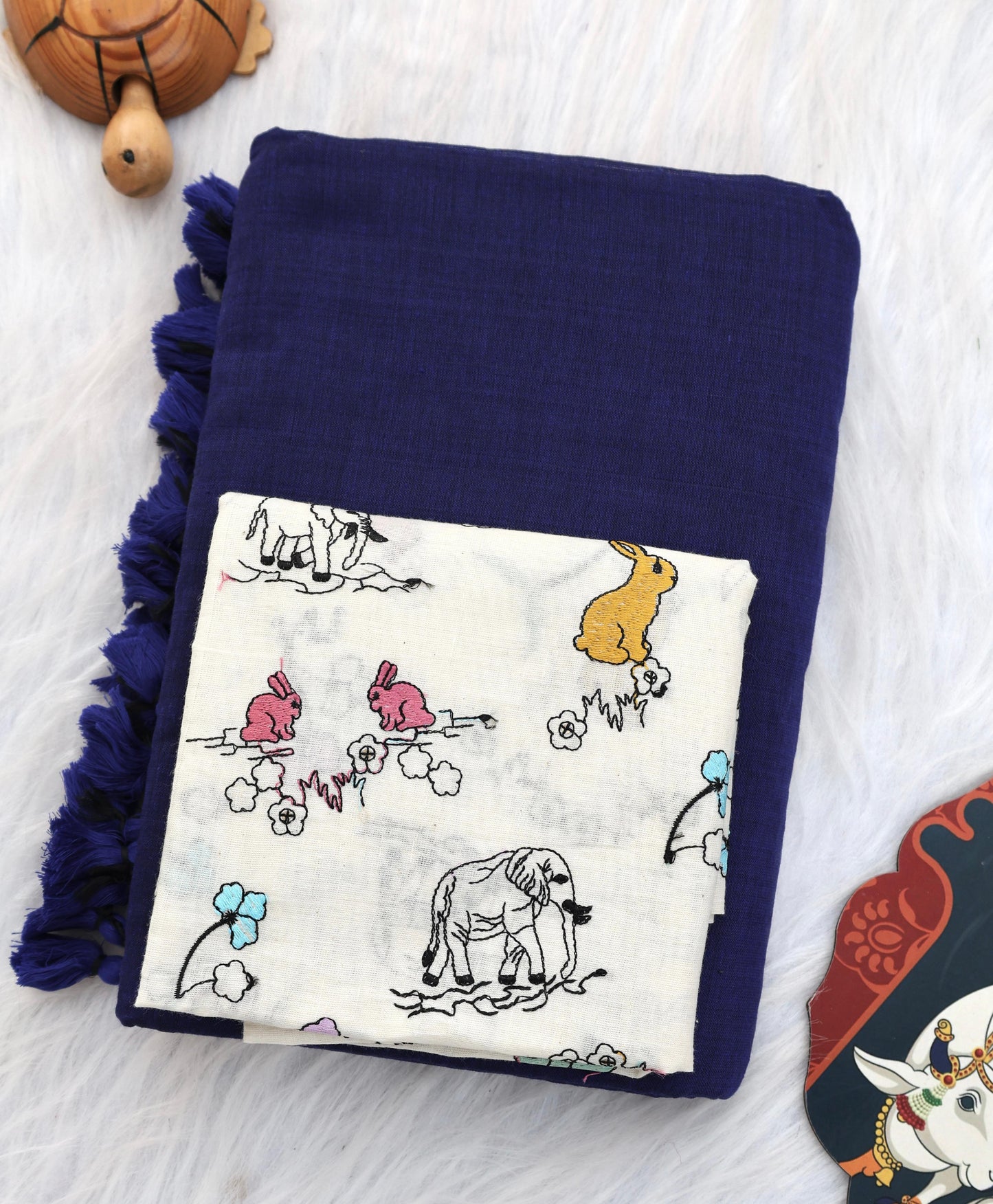 Khadi Cotton Colourful Saree With Designer Printed Blouse