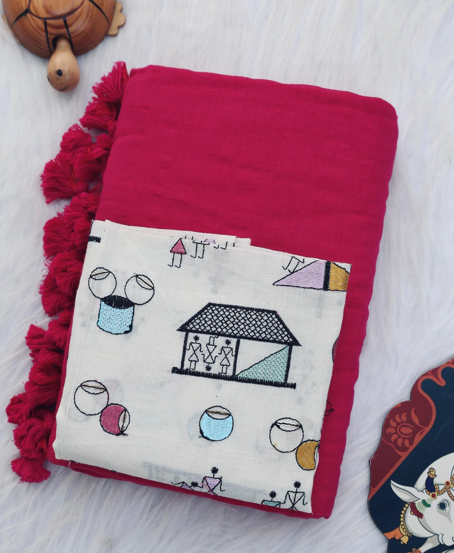 Khadi Cotton Colourful Saree With Designer Printed Blouse