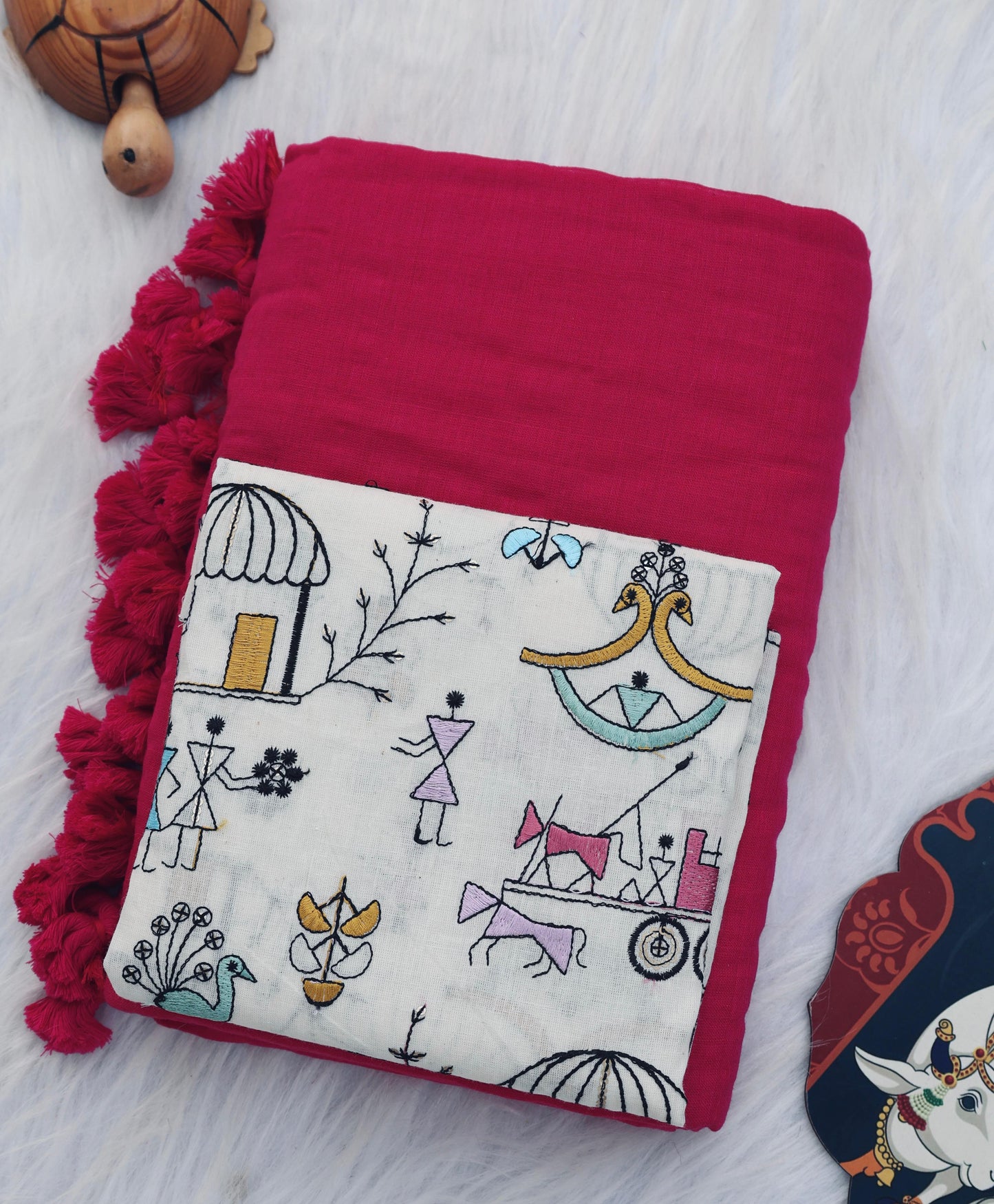 Khadi Cotton Colourful Saree With Designer Printed Blouse